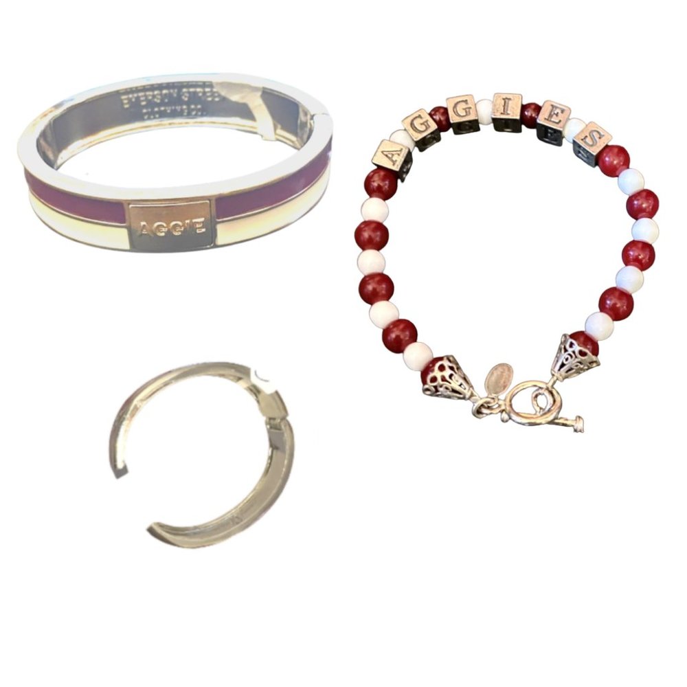 Texas A&M Aggies 2 Bracelets Hinged Bangle and Beaded Pewter Emerson Street